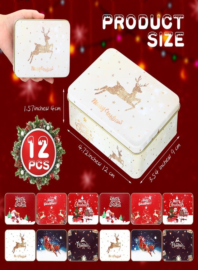 Ziliny 12 Pcs Christmas Tin Gift Box Christmas Cookie Tins Card Holder Boxes with Lids for Party Favors, DIY Candles, Dry Storage, Spices, Tea, Candy, Gifts(Rectangle) - Image 2